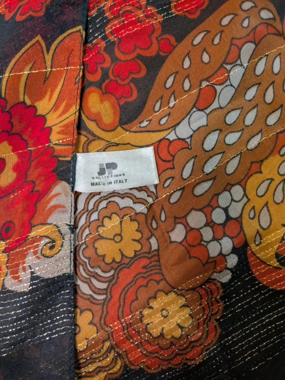 vintage JP collections hair neck scarf Italy floral metallic 61